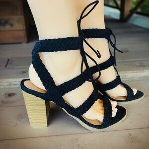 REPORT Black Braided Gladiator Heeled Sandals 8.5